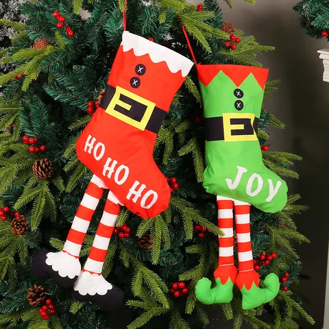 Creativo Calzino di Natale a Gamba Lunga Ornamento Appeso Buffalo Plaid Decorazione Albero di Natale Elf Gamba Calze per Puntelli di Layout Finestra del Centro Commerciale