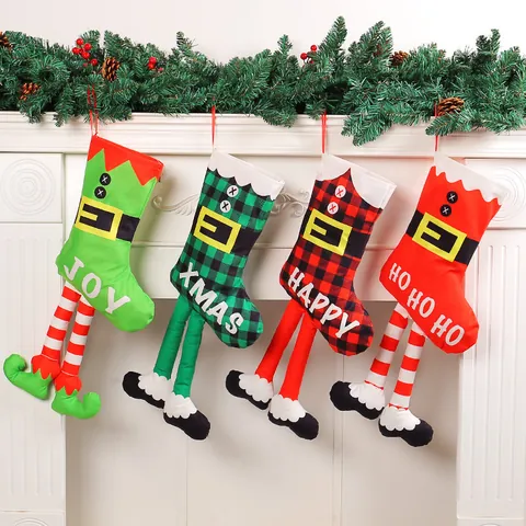 Creativo Calzino di Natale a Gamba Lunga Ornamento Appeso Buffalo Plaid Decorazione Albero di Natale Elf Gamba Calze per Puntelli di Layout Finestra del Centro Commerciale