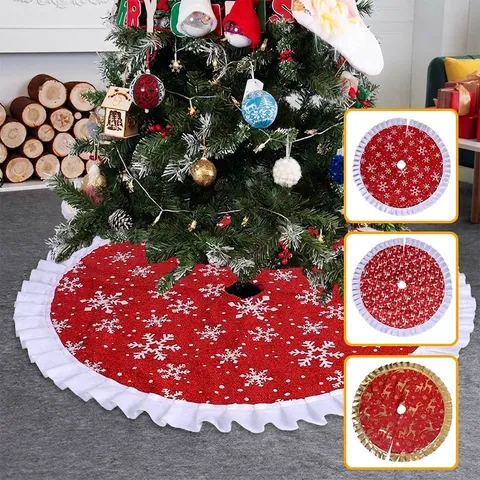 Weihnachtsbaumdecke 90cm Bedruckt Schneeflocke Elch Weihnachtsbaum Matte Basis Abdeckung Dekorationen Für Zuhause Feiertag Party Deko
