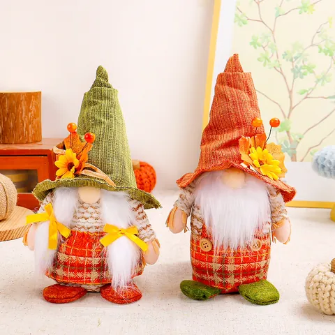 Thanksgiving Sunflower Gnome Rudolph Faceless Doll Plaid Autumn Harvest Dwarf Elf Ornament Home Desktop Showcase Decor Gift