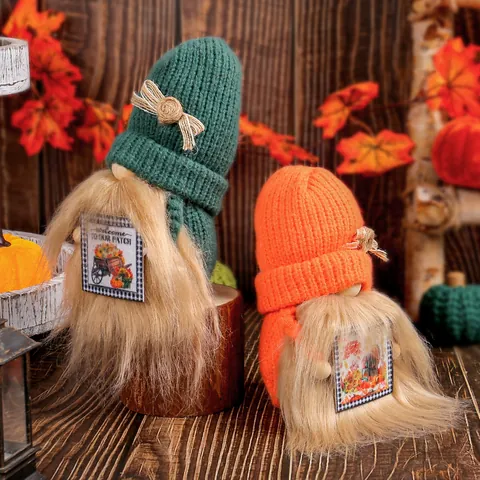 Gnomo Tejido Fiesta de la Cosecha Decoración de Mesa Acción de Gracias Otoñal Sombrero Tejido Gonk Con Tarjeta de Calabaza