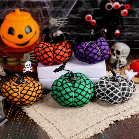 Handgefertigte Gestrickte Halloween Kürbis Ornamente Polyester Wolle Dekorative Requisiten Für Festliche Party Desktop Home Dekor