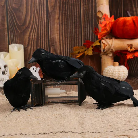 Halloween Simulation Feather Crow Ornament Black Bird Prop For Party Desktop Decor Photography Prop Farmhouse Style