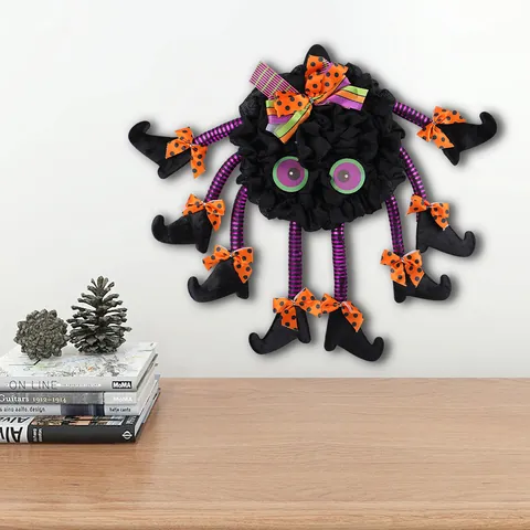 Ghirlanda per Porta a Forma di Ragno con Molte Gambe Halloween Con Stivali da Strega Fiocchi a Pois Decorazione da Appendere per Casa