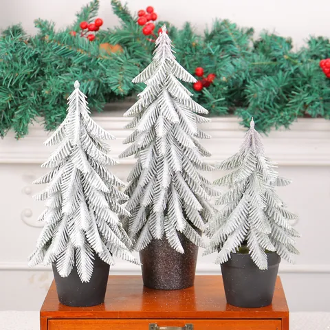 Mini Tabletop Artificial Christmas Tree Decoration For Home Office Desk Festive Party Ornament With Red Berries Pine Cones Snowy Effect