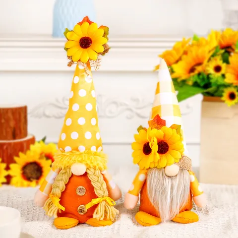 Autumn Sunflower Gnome Faceless Doll Couple Standing Figurine Decor For Thanksgiving Harvest Fall Home Decoration Ornaments