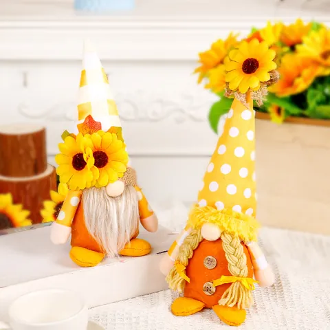 Autumn Sunflower Gnome Faceless Doll Couple Standing Figurine Decor For Thanksgiving Harvest Fall Home Decoration Ornaments