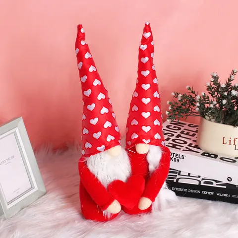 Ornamento Bambola di Peluche Gnomo senza Volto di San Valentino Doppia Coppia di Cuori Bambola Rudolf per Arredamento Regalo Festivo Romantico