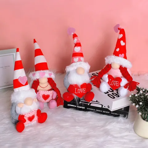 Valentine's Day Plush Gnome Decoration Love Heart Envelope Faceless Doll Rudolph Figurine For Home Decor Ornament Gift