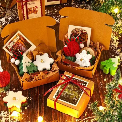 Caja de Regalo de Vela Aromática Hecha a Mano Árbol de Navidad Hombre de Jengibre Juego de Velas de Cera de Soja para Decoración del Hogar Regalo