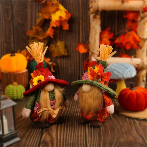 Harvest Festival Gnome Doll Ornaments Faceless Old Man Plush Tabletop Fall Leaf Sunflower Design For Home Party Decor