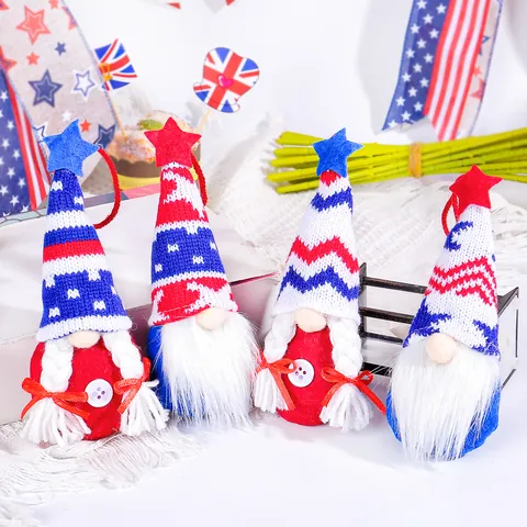 Independence Day Gnome Hanging Decorations Star Stripe Knitted Hat Patriotic Elf Figurines For July 4th Party Home Decor