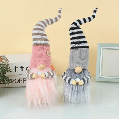 Christmas Gnomes Decorations Striped Knitted Hat Faceless Plush Doll Holding Coffee Cup Handmade Swedish Tomte For Holiday Home Decor Display Window Ornaments