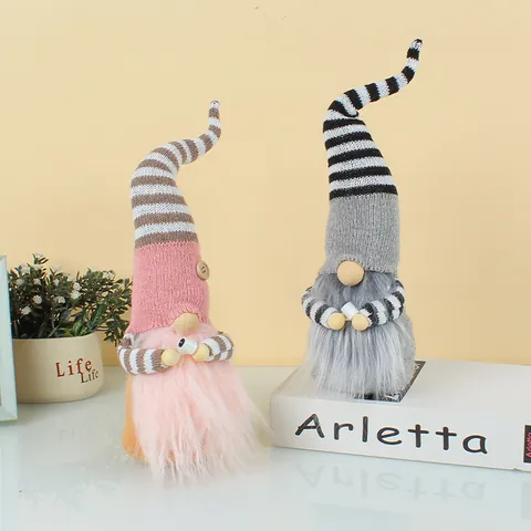 Christmas Gnomes Decorations Striped Knitted Hat Faceless Plush Doll Holding Coffee Cup Handmade Swedish Tomte For Holiday Home Decor Display Window Ornaments