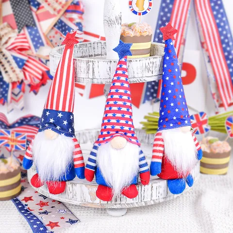 Patriotic Independence Day Gnome Plush Doll Stars Stripes Faceless Doll For Fourth Of July Home Party Ornaments Memorial Day Gift