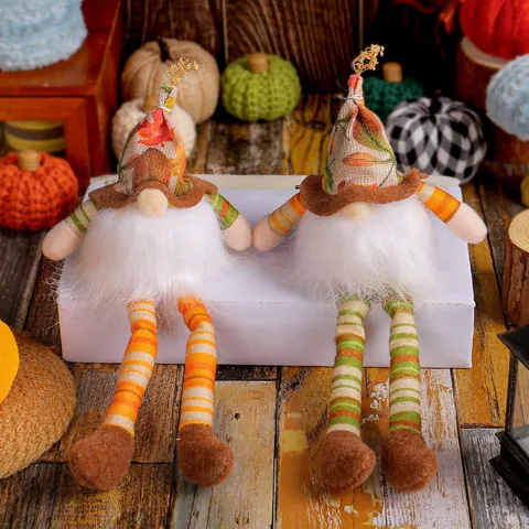 Glowing Harvest Festival Faceless Gnome Doll Maple Leaf Print Long Leg Rudolph Plush Toy For Autumn Thanksgiving Home Decor