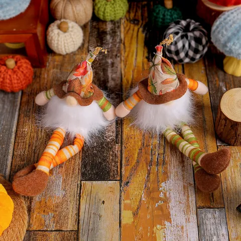 Glowing Harvest Festival Faceless Gnome Doll Maple Leaf Print Long Leg Rudolph Plush Toy For Autumn Thanksgiving Home Decor