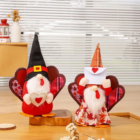 Thanksgiving Turkey Gnome Ornament Autumn Fall Home Decor Plush Faceless Doll With Heart Envelope Desktop Decoration Gift