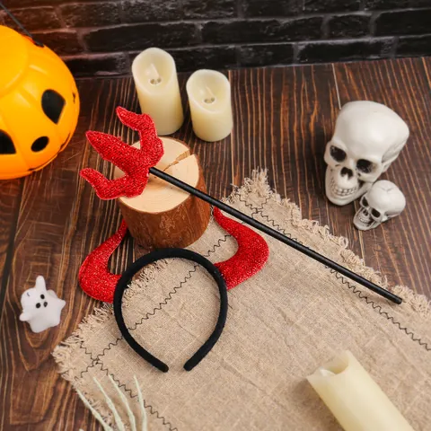 Halloween Σετ Αξεσουάρ Στολής Διαβόλου Κόκκινη Στέκα με Κέρατα και Τρίαινα για Πάρτι Μεταμφιεσμένων Αξεσουάρ