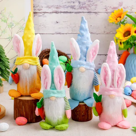 Easter Bunny Gnome Plush Faceless Doll Decoration With Rabbit Ears And Carrot Nordic Style Handmade Holiday Table Ornament