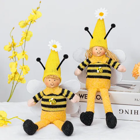 Bumble Bee Festival Gnome Plush Decoration Handmade Honey Bee Spring Elf Long Leg Faceless Doll With Wings Daisy Ornament For Home Desktop