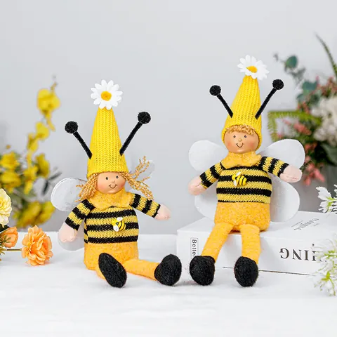 Bumble Bee Festival Gnome Plush Decoration Handmade Honey Bee Spring Elf Long Leg Faceless Doll With Wings Daisy Ornament For Home Desktop