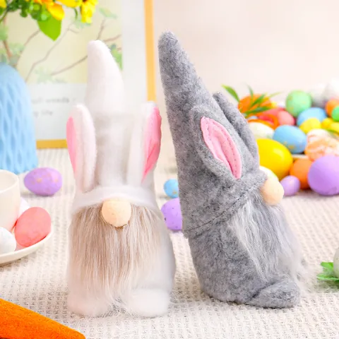 Ornements en Peluche Gnome de Lapin de Pâques Poupées Sans Visage Gris Blanc Tomte Suédois pour Décorations de Table