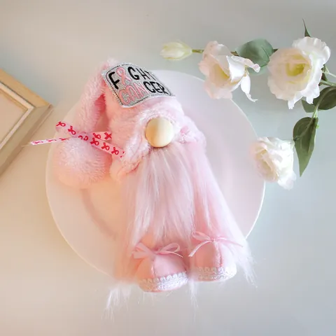 Pink Faceless Gnome Doll Fight Cancer Ribbon Plush Ornament Handmade Swedish Elf Toy For Home Decor Breast Cancer Awareness Gift