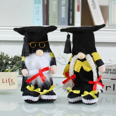 Graduation Season Faceless Gnome Doll Plush Doctor Cap Rudolph Ornament For Graduation Party School Home Decoration Gift