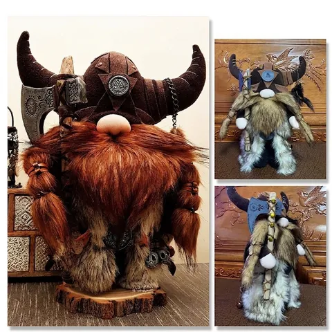 Handmade Viking Warrior Gnome Doll Resin Fabric Nordic Scandinavian Style Warrior Ornament For Home Christmas Halloween Decor Gift