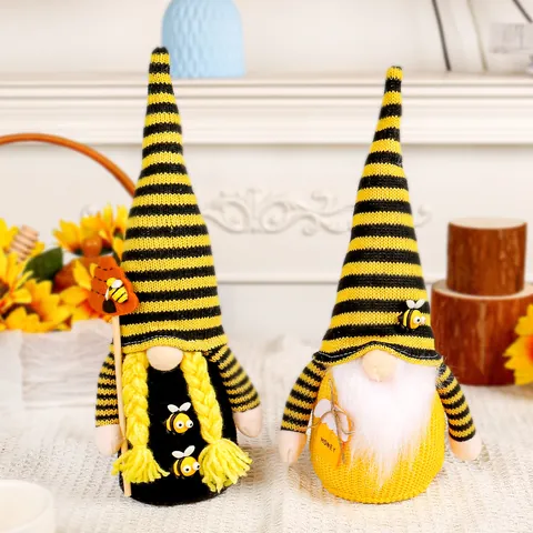 Bee Festival Faceless Gnome Doll Decor Yellow Black Striped Knitted Bee Bumblebee Plush Gnome For Home Spring Decoration Ornaments Gift