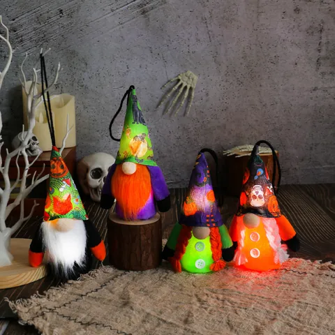 Halloween Leuchtende Zwerg Plüsch Hängende Dekoration LED Gesichtsloser Alter Mann Kürbis Totenkopf Muster Festliche Party Deko