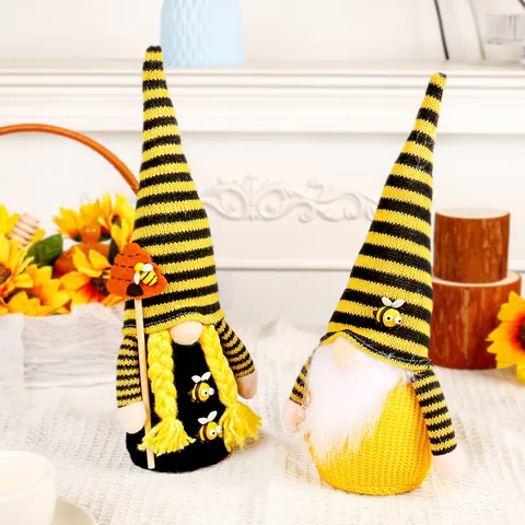 Bee Festival Faceless Gnome Doll Decor Yellow Black Striped Knitted Bee Bumblebee Plush Gnome For Home Spring Decoration Ornaments Gift