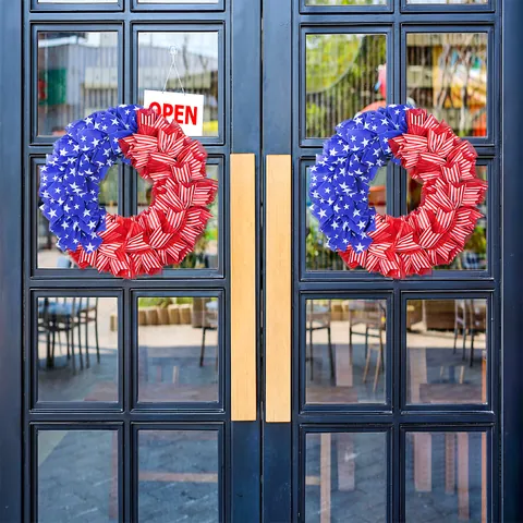 American Flag Patriotic Independence Day Wreath Red White Blue Stars And Stripes Decorative Door Hanging For July Fourth Holiday Home Decor