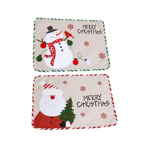 Christmas Placemat Embroidered Santa Claus Snowman Table Mat Heat Resistant Cloth Table Decoration For Dining Room Party Home