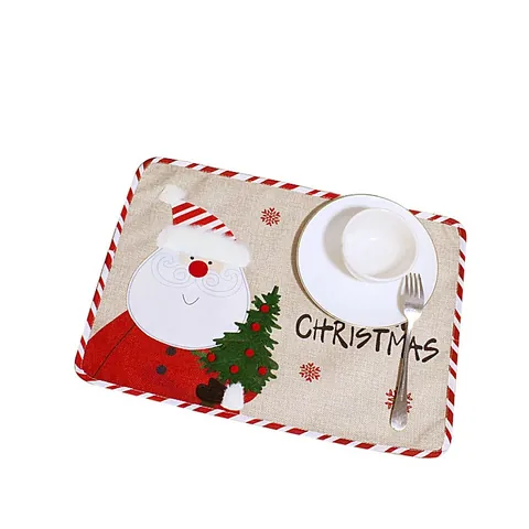 Christmas Placemat Embroidered Santa Claus Snowman Table Mat Heat Resistant Cloth Table Decoration For Dining Room Party Home