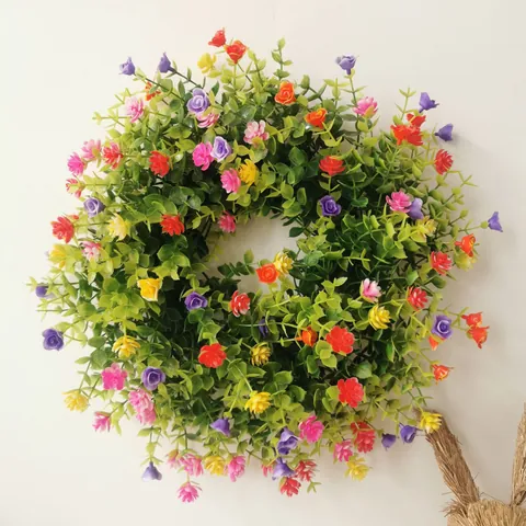 Guirlanda de Flores Artificiales Primavera Colorida Hojas Verdes para Hogar Jardín Pared Decoración Multicolor