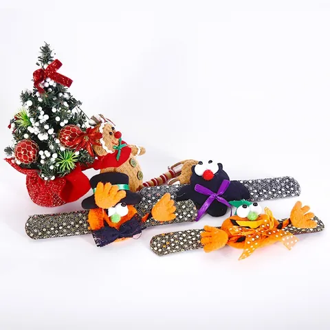 Halloween Slap Bracelets For Kids Bat Pumpkin Ghost Sequins Wristband Party Favors Costume Dress Up Props Decorative Gift