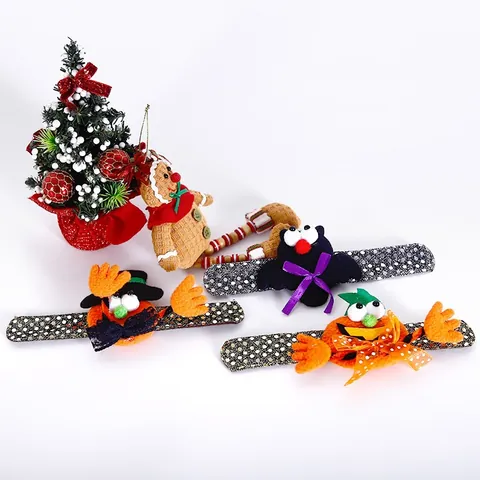Halloween Slap Bracelets For Kids Bat Pumpkin Ghost Sequins Wristband Party Favors Costume Dress Up Props Decorative Gift