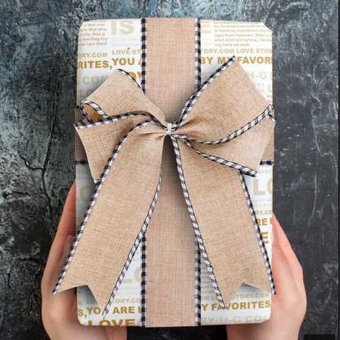 Christmas Burlap Ribbon With Plaid Edge Rustic Jute Decorative Ribbon For Gift Wrapping DIY Bow Bouquet Flower Wrapping