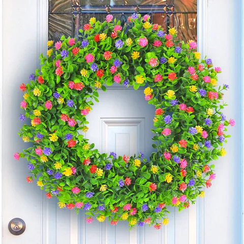 Multicolor Artificial Gypsophila Wreath For Front Door Wall Decoration Plastic Flower Wreath Ornament For Wedding Home