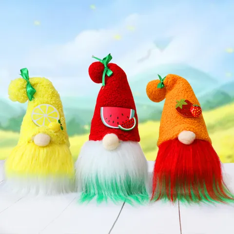 Simpatici Gnomi in Peluche a Tema Frutta Bambola senza Volto Ornamenti Limone Fragola Anguria Estate Fresco Stile Casa Finestra Esposizione Decorazione da Tavolo