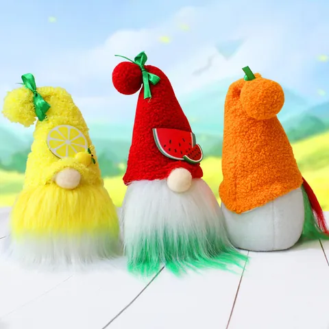 Simpatici Gnomi in Peluche a Tema Frutta Bambola senza Volto Ornamenti Limone Fragola Anguria Estate Fresco Stile Casa Finestra Esposizione Decorazione da Tavolo