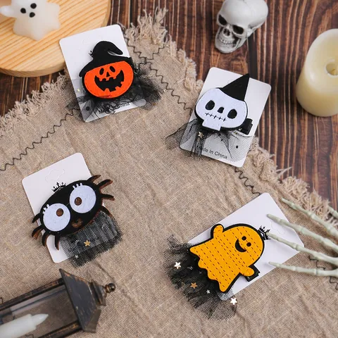 Fermagli per Capelli Halloween Zucca Scheletro Ragno Fantasma Paillettes in Tulle per Feste Festive per Donne Ragazze Copricapo