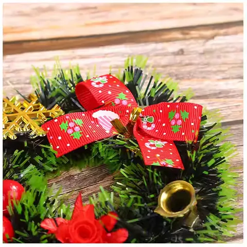 Christmas Wreath Hanging Decoration With Red Berries Bells And Bowknot For Christmas Tree Door Ornament Festive Holiday Supplies