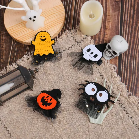 Fermagli per Capelli Halloween Zucca Scheletro Ragno Fantasma Paillettes in Tulle per Feste Festive per Donne Ragazze Copricapo