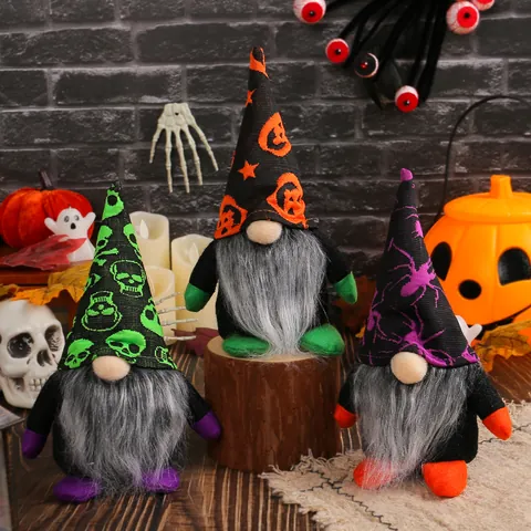 Halloween Faceless Gnome Plush Doll Ornament Spooky Party Decoration Window Display Spooky Dwarf Figurine For Home Office Tabletop