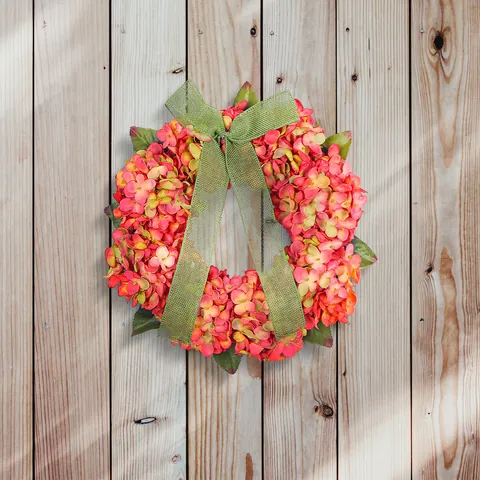 Artificial Hydrangea Wreath Thanksgiving Autumn Door Hanging Garland Fall Decor With Green Burlap Bow For Wall Farmhouse Home Ornament