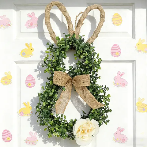 Ostern Hasen Jute Schleife Kranz Simulation Grünpflanzen Girlande Für Haustür Wandbehang Dekoration Haus Fest Requisite