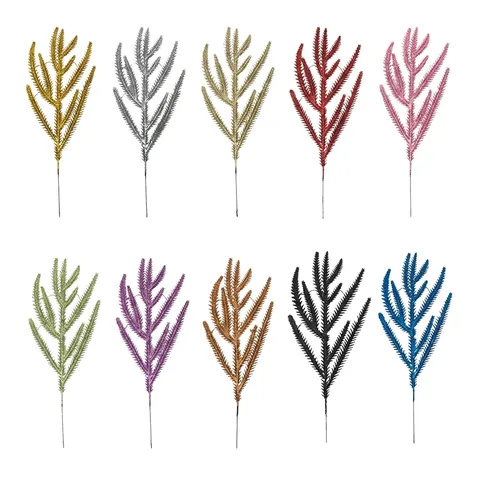 Artificial Glitter Branches Sparkling Christmas Pine Needles DIY Decorative Leaves For Holiday Party Home Decor Wedding Embellishment